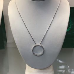 14k White Gold Chain 24” Adjustable 14k Approximately 1 Carat Diamond Circle Of Life Eternity Round Pendant