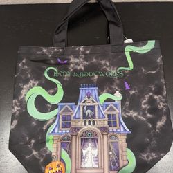 Halloween Bath & Body Works Haunted House Ghost Pumpkin Black Vinyl Tote Bag Gift Bag Trick or Treat Bag NWT