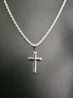 Sterling Silver Cross Pendant Necklace, 3.3mm Rope Chain, 20 or 22 Inch, Men's Christian Jewelry