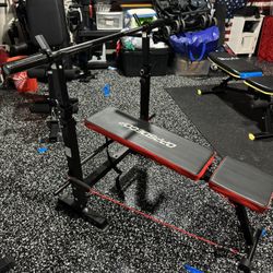 Foldable Bench Press and Barbell 