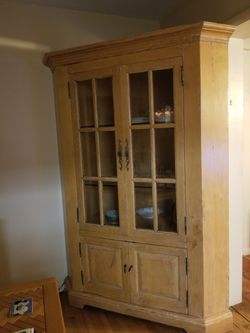 Oak weathered look corner china cabinet REDUCED PRICE!! NEED TO SELL ASAP!