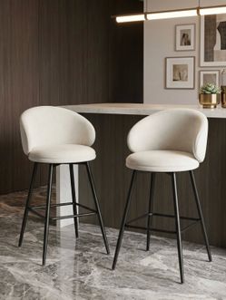 29” Swivel Velvet Cream White Bar Height Bar Stools – Set of 2