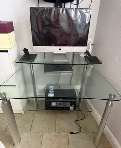 contemporary Three Tier  tempered Glass Desk