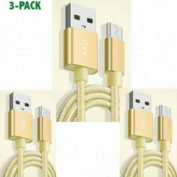 3 Pack 6.6ft Nylon Braided Micro USB Cable Fast Charger Gold