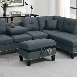 BRAND NEW 3PCS SECTIONAL SOFA SET WITH OTTOMAN AND ACCENT PILLOW INCLUDED $379