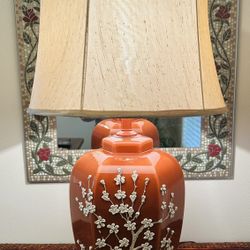 Vintage Glass, Raised Japanese Cherry Blossom Ginger Jar Table Lamp