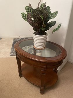 Oval Solid Wood Coffee Table With Glass Top