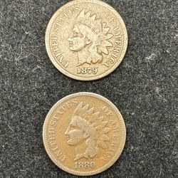 Pair 1879 & 1880 Indian Head Cents -- INCLUDES SEMI-KEY DATE COIN!