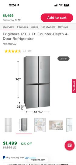 Frigidaire 17 Cu. Ft. Counter-Depth 4-Door Refrigerator