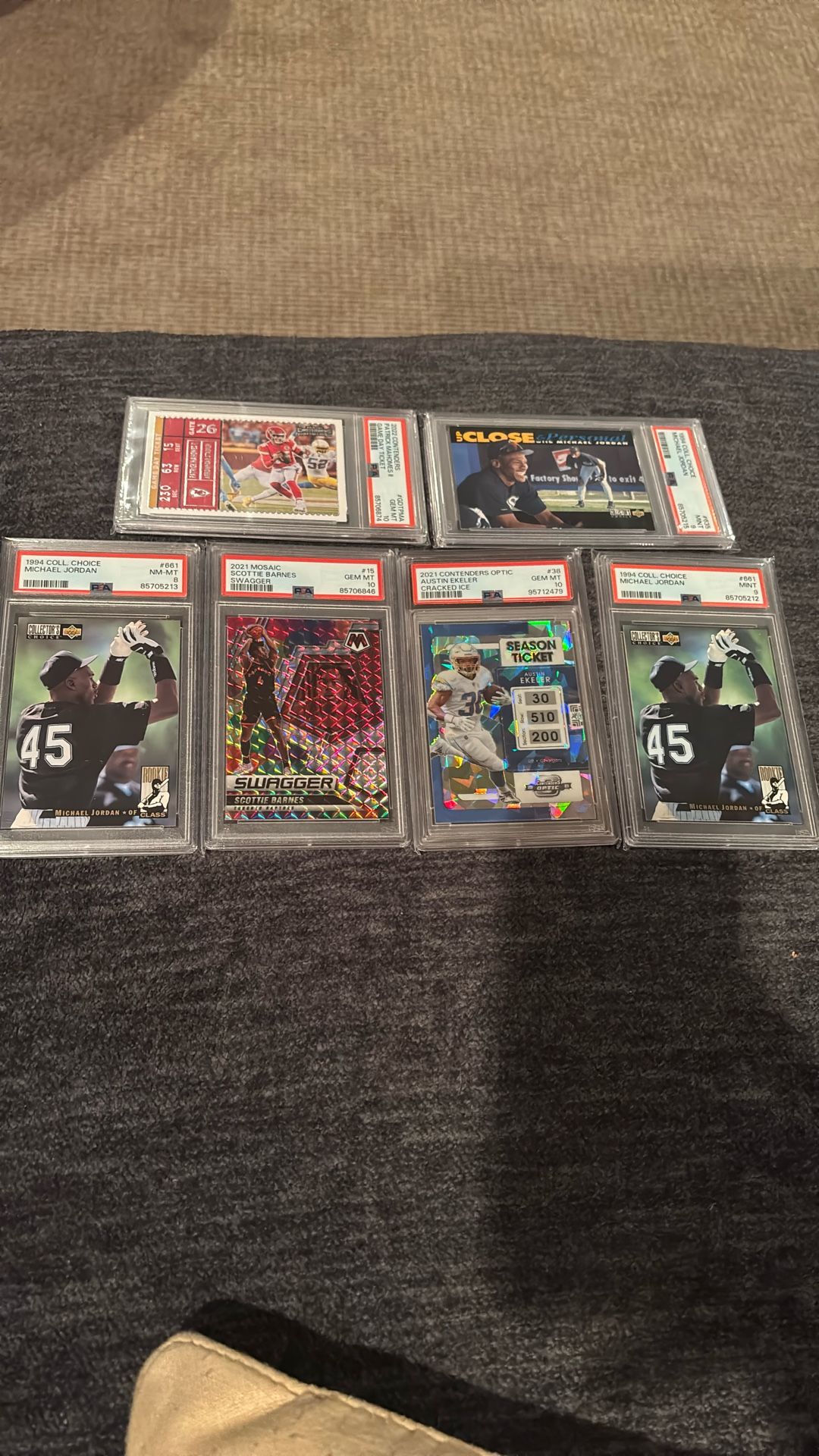 PSA SLAB 6 CARD LOT MICHAEL JORDAN PATRICK MAHOMES SCOTTIE BARNES EKELER ONLY 120 DOLLARS