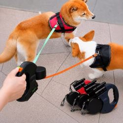 NEW Dog Leash With Flashlight Poop Waste Bag Holder 