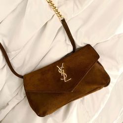 Suede Cognac Crossbody Flap Bag