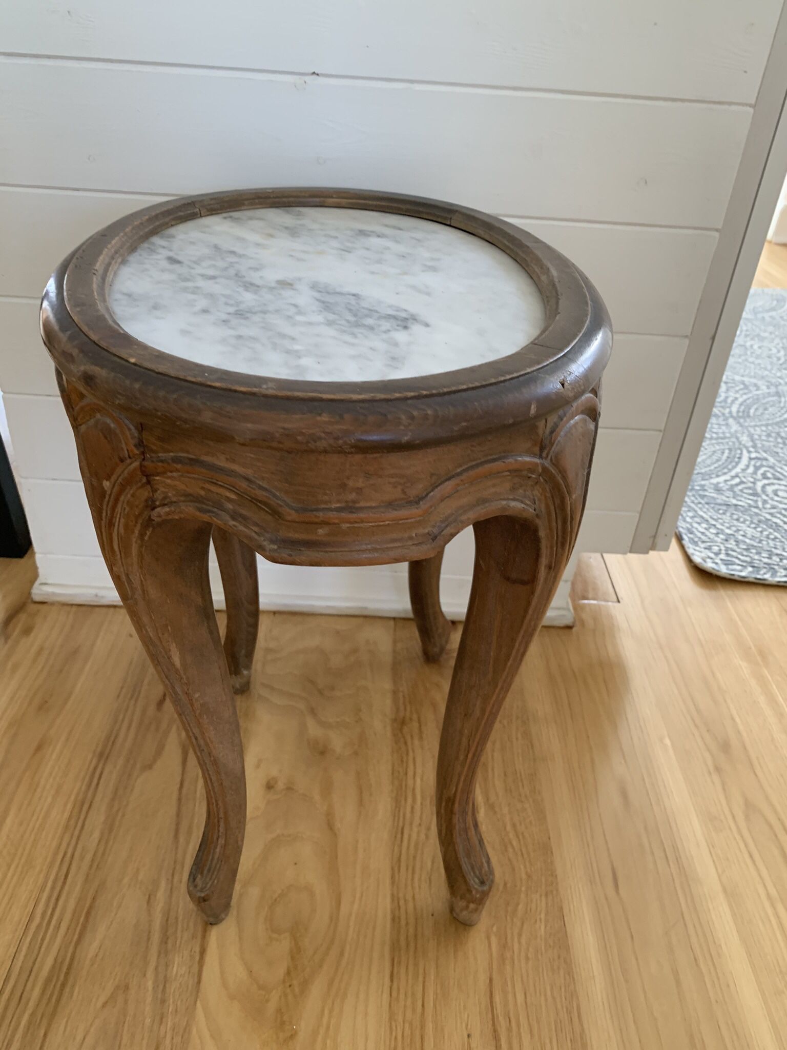Antique Wood Table With Marble Inset Top