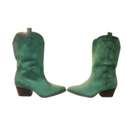 Brand-New Green Suede-Like Mid-Calf Cowgirl Western Boots (9) 