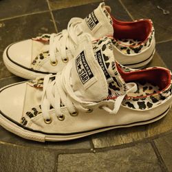 White And Leopard Print Converse