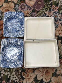 Vintage smoking vanity set "Rosalie" chintz pattern, by Empire Porcelain Co.