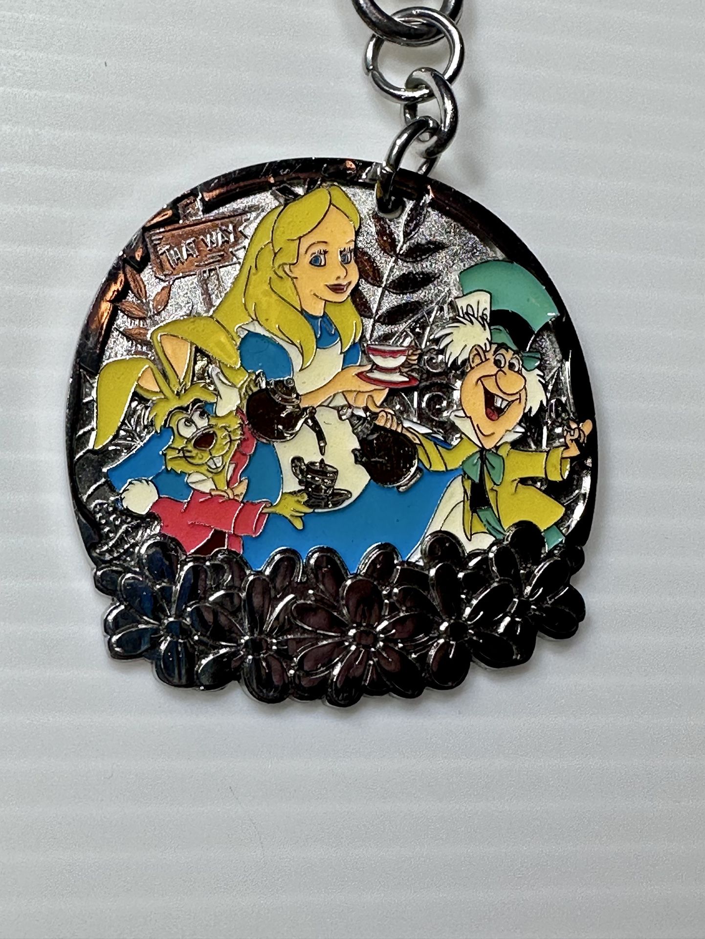 Alice In Wonderland Disney Keychain Metal Silver