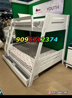 Twin full size white Bunkbed with orthopedic mattress included