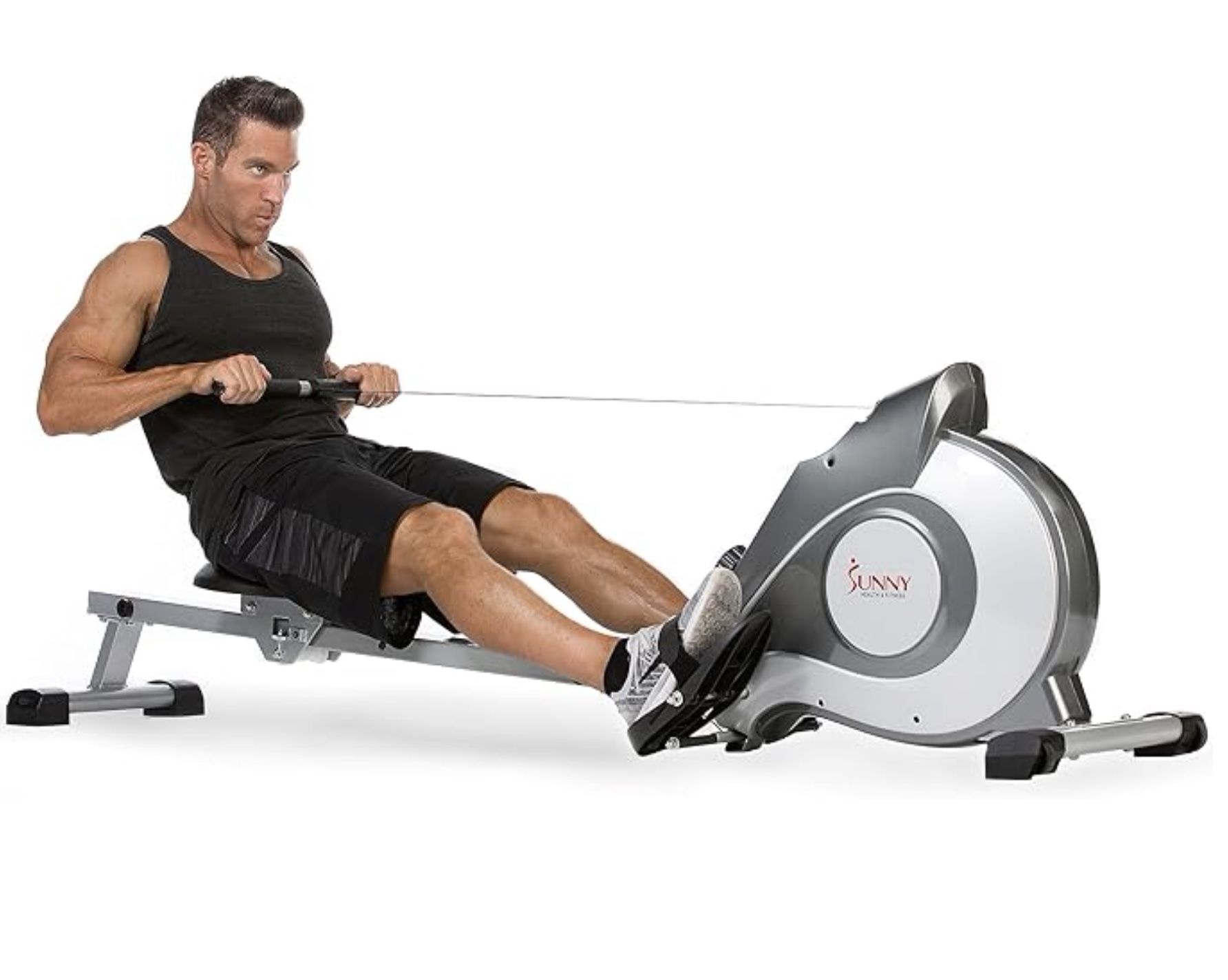 Sunny Health & Fitness Rowing Machine for Home w/Extended Slide Rail, Full-Body Workout, Low-Impact, Optional Extra Long Rail, Quiet R