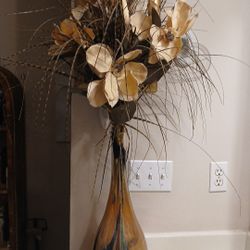 Tall Glass  Vase with Artifical Flowers 