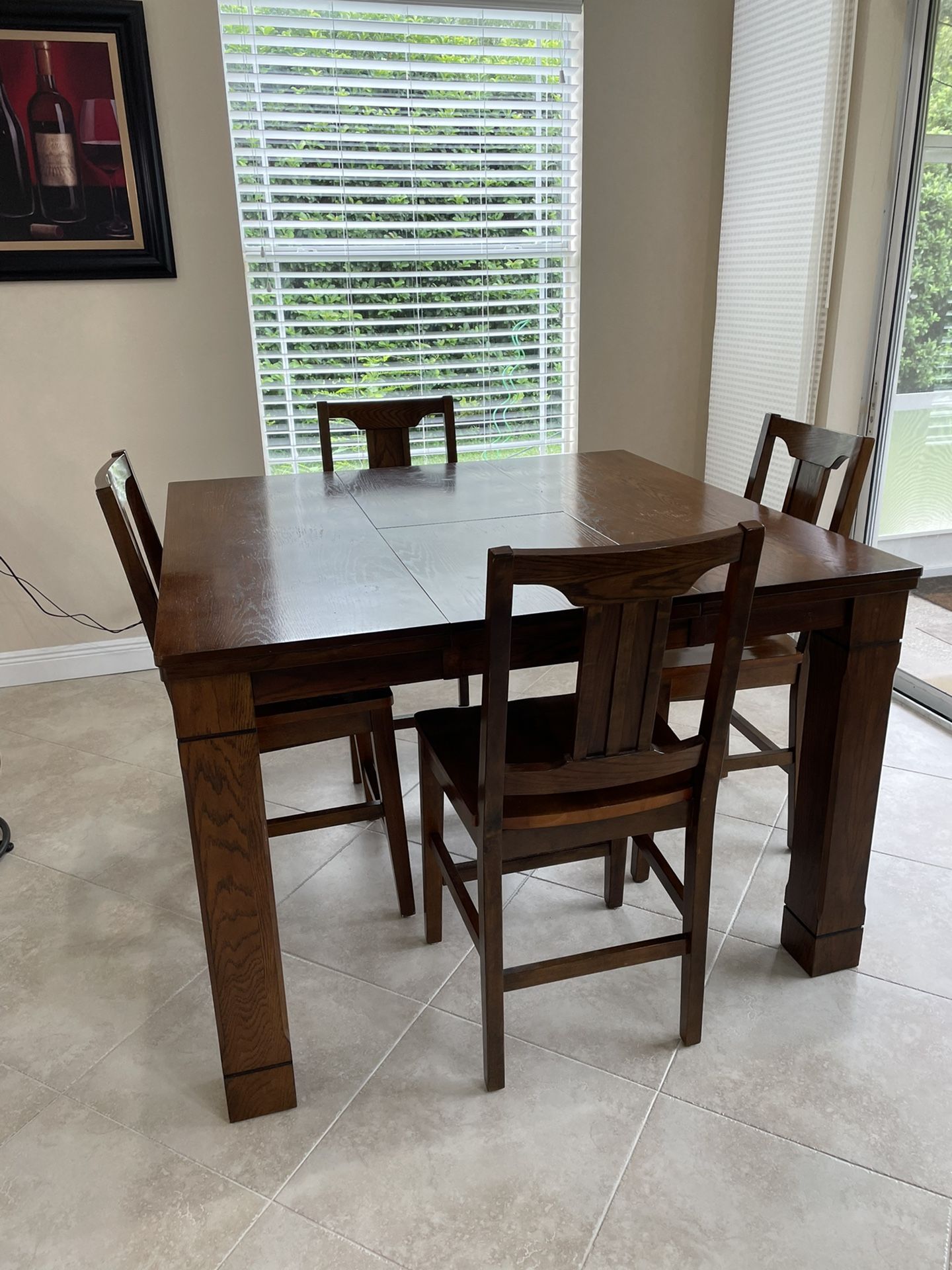 Large Solid Brown Wood Kitchen Table And 4 Chairs Shrinkable