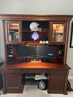 Bassett Wood Desk With Hutch. Filing Credenza