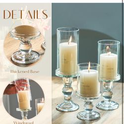 Hurricane Candle Holder, Glass Pillar Candlestick Holder, 3 Pcs (Clear with Sleeve, not Including Candle)