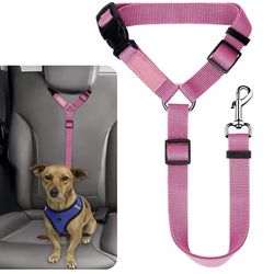 Car Safety Belt Adjustable Harness Collar For Dogs (Pink)