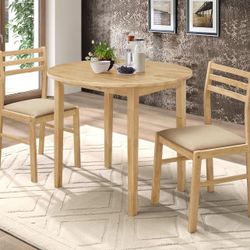 3-piece Round Drop Leaf Dining Table Set 