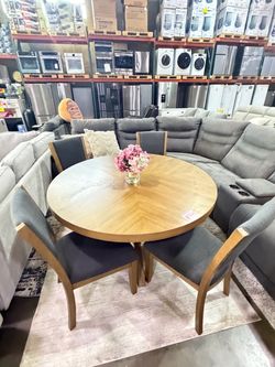 Round Dining set with 4 grey fabric chairs from Costco