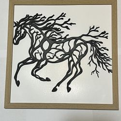 3D Printed Horse Pattern Framed Wall Art Home Decor 10x10 Inch