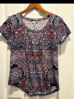 Lucky Brand Bohemian Print Short Sleeve Top women’s Size M