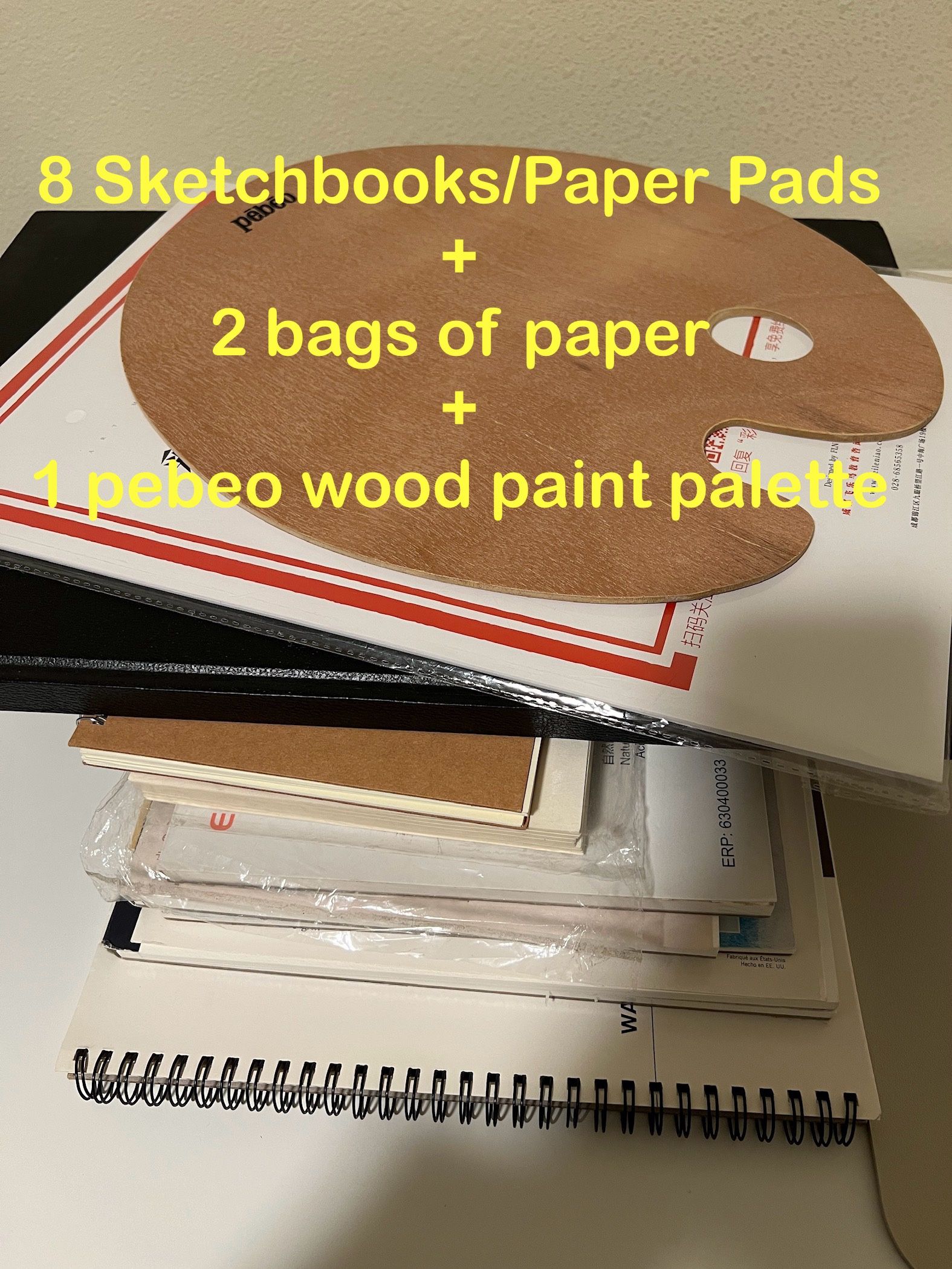 Sketchbooks, Paper Pads, Drawing Paper, and a Wood Paint Palette 