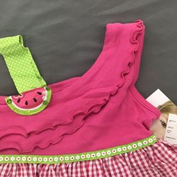 Youngland pink green watermelon summer dress kids size 5