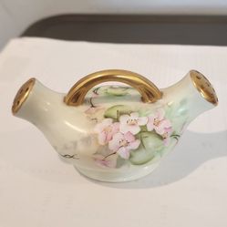 ANTIQUE German Bavarian Hand Painted Porcelain Double Spout Salt Pepper Shaker