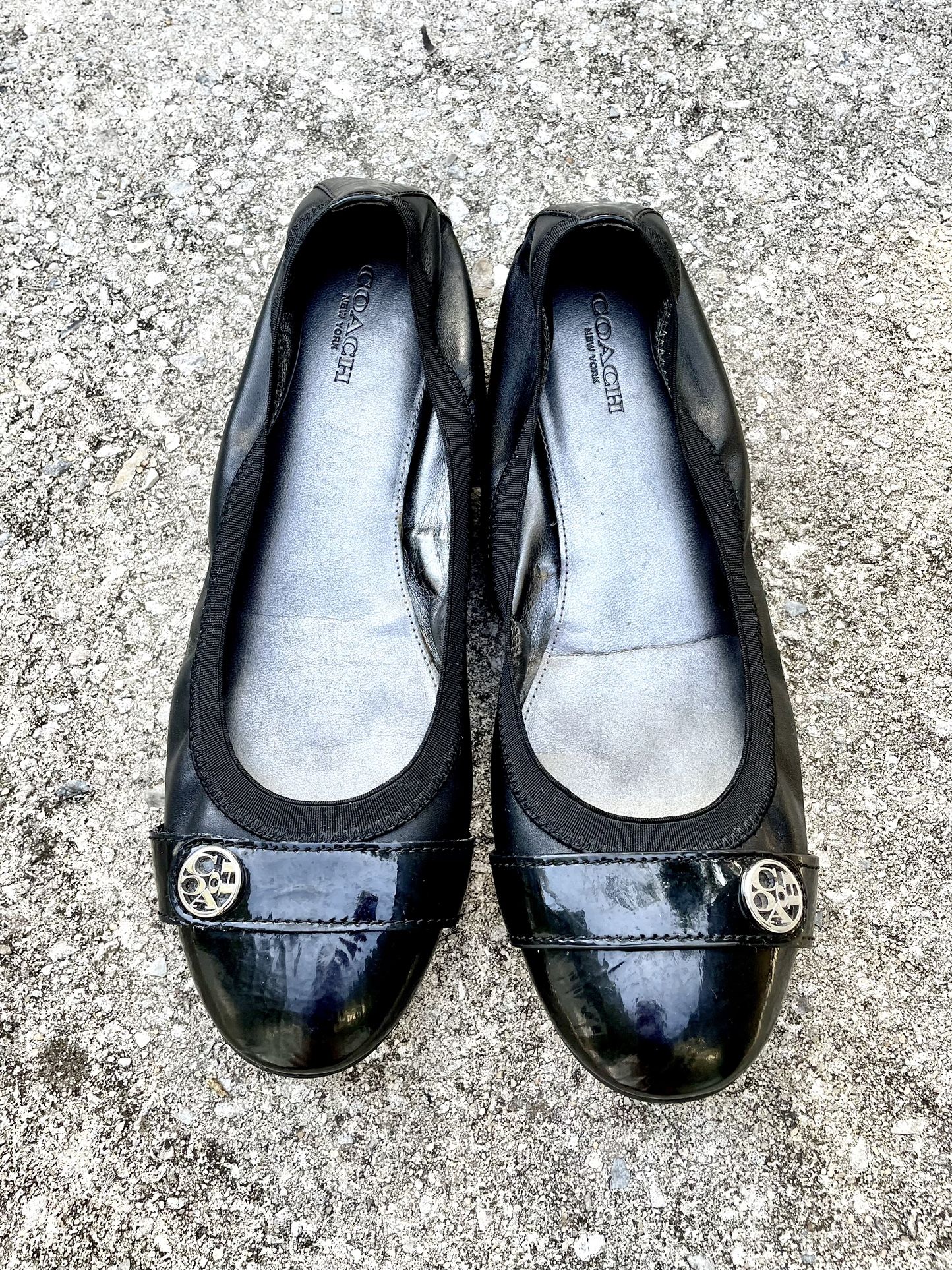 Coach Chelsea Leather “Ballet Flats” Shoes - Sz 9.5 B - Black Patent - Cap Toe