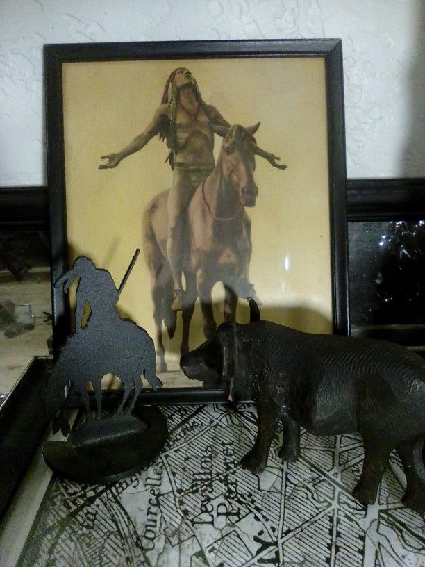 Indian Picture Bison And Statue