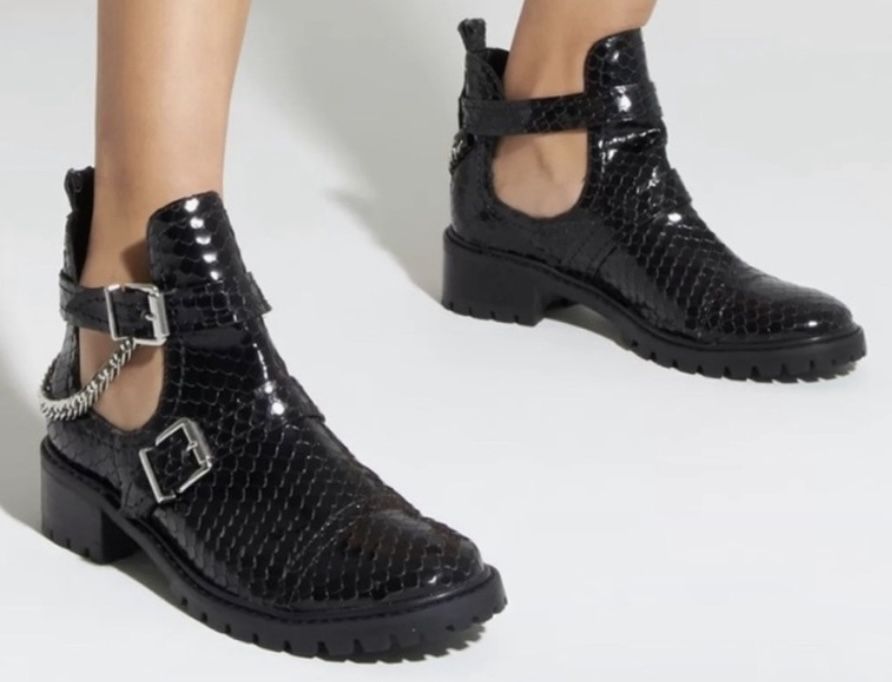 Schutz Stella Cano snake boots chain cutout shoes rare ankle high buckle heels 
