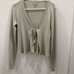 Brandy Melville/John Galt Sage Green Tie-Front Cropped Long Sleeve Top