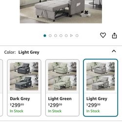 Sleeper Chair 3-in-1 Convertible Sofa Bed Light Grey Adjustable Recliner Sofa 