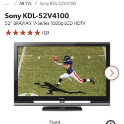 52 inch  Sony Bravia LCD TV  Model KDL-52V4100