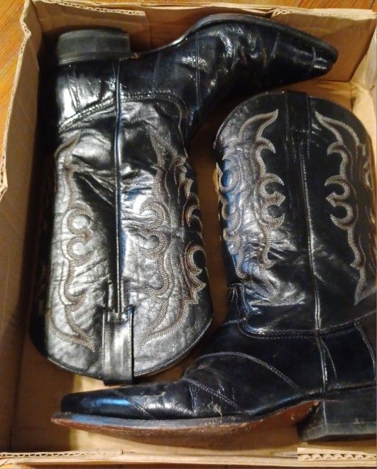 Boots Men's Size 9 Soto Brand Black Cowboy Shoes Eel Skin Vintage
