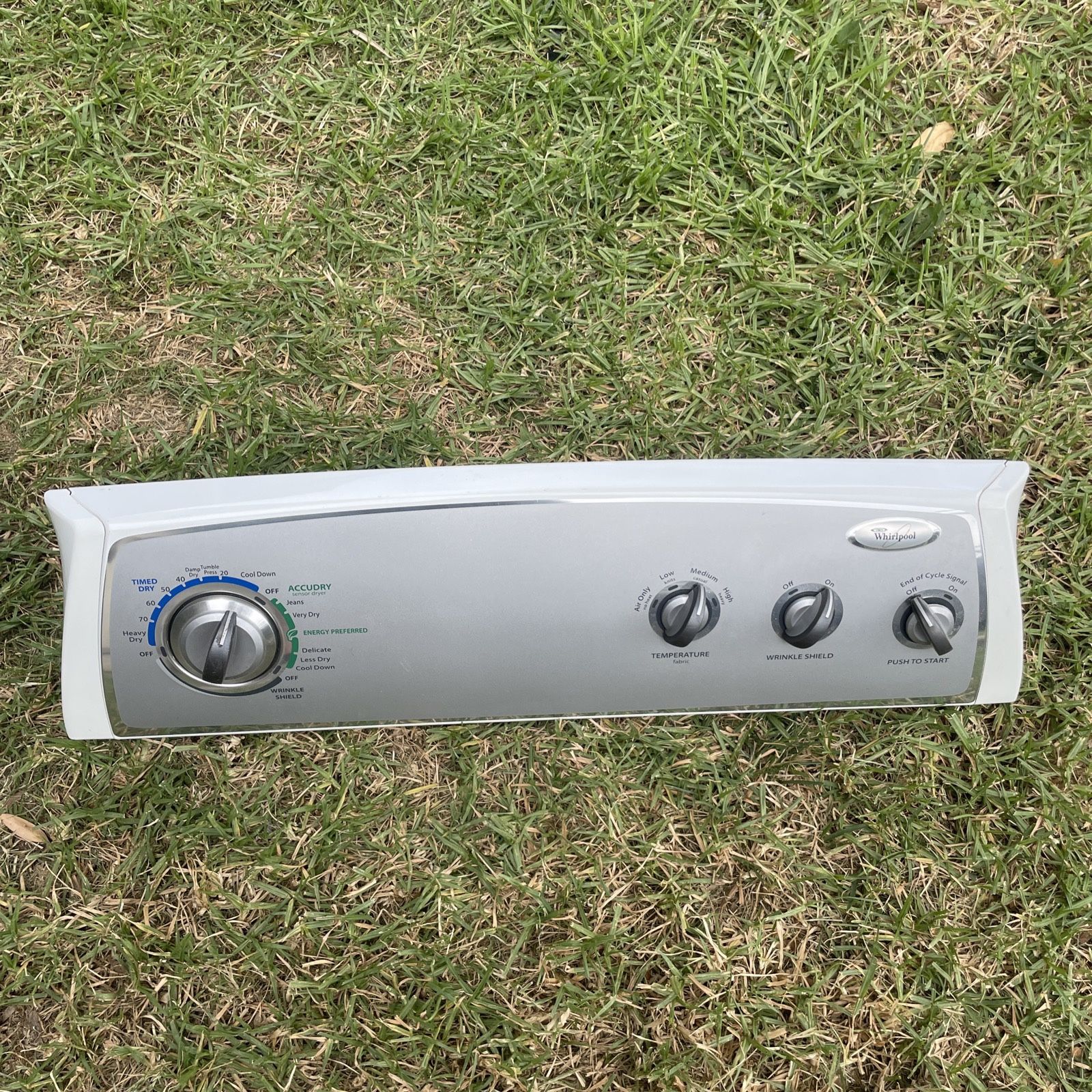 Genuine OEM MAYTAG WHIRLPOOL Dryer Timer 8566184A and Panel PREOWNED tested. Good shape includes the panel and switches.