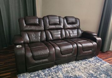 Premium Leather Power Reclining Theater Sofa – All Electric