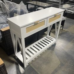 New in Box Console Table with 2 Rattan Drawers, Entryway Table with 3-Tier Storage Shelves