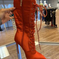 Red Ankle Boot Puffer Heel- Size 5-10 Available