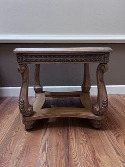 Ornate Wood End Table with Carved Detail