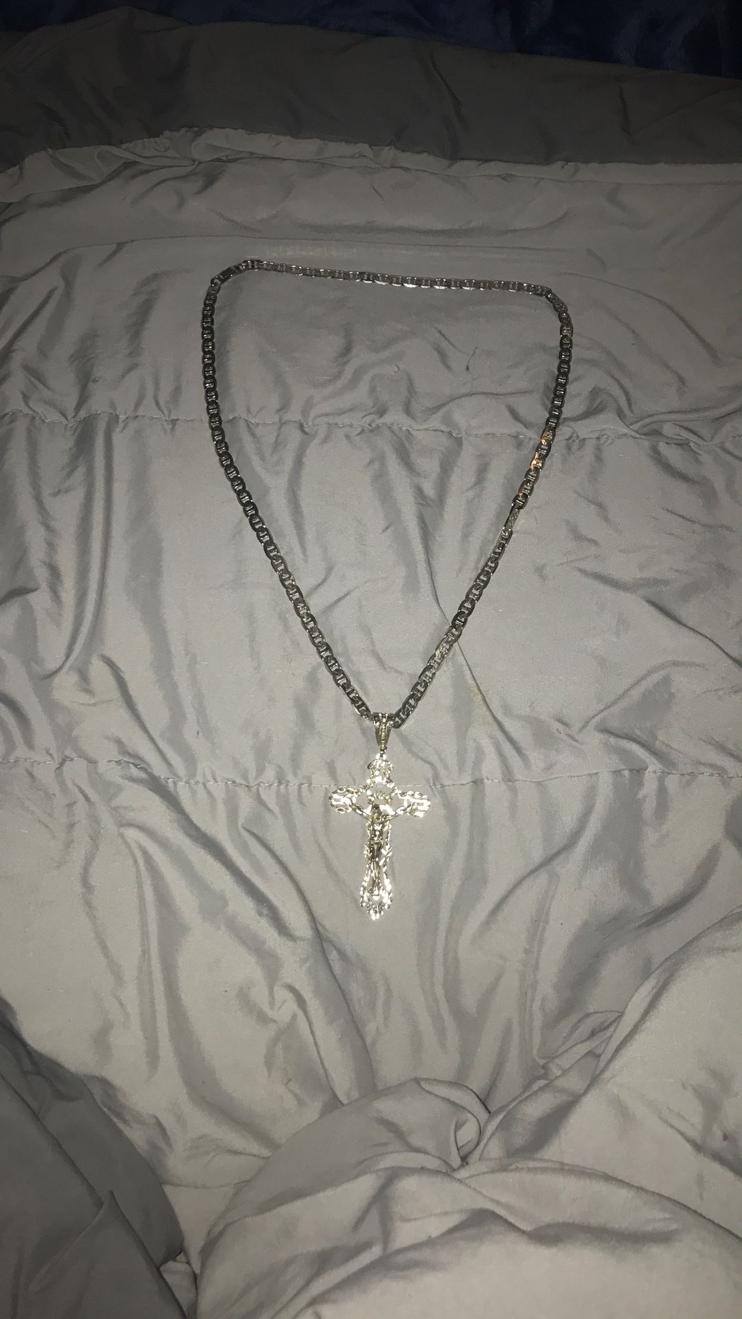 Silver Mariner Chain With Cross Jesus Piece