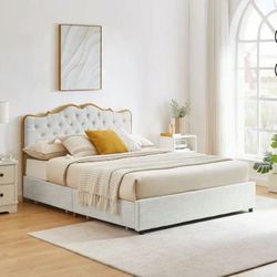 Full Size Bed Frame with  mattress-Light Grey,(brand new)-$299