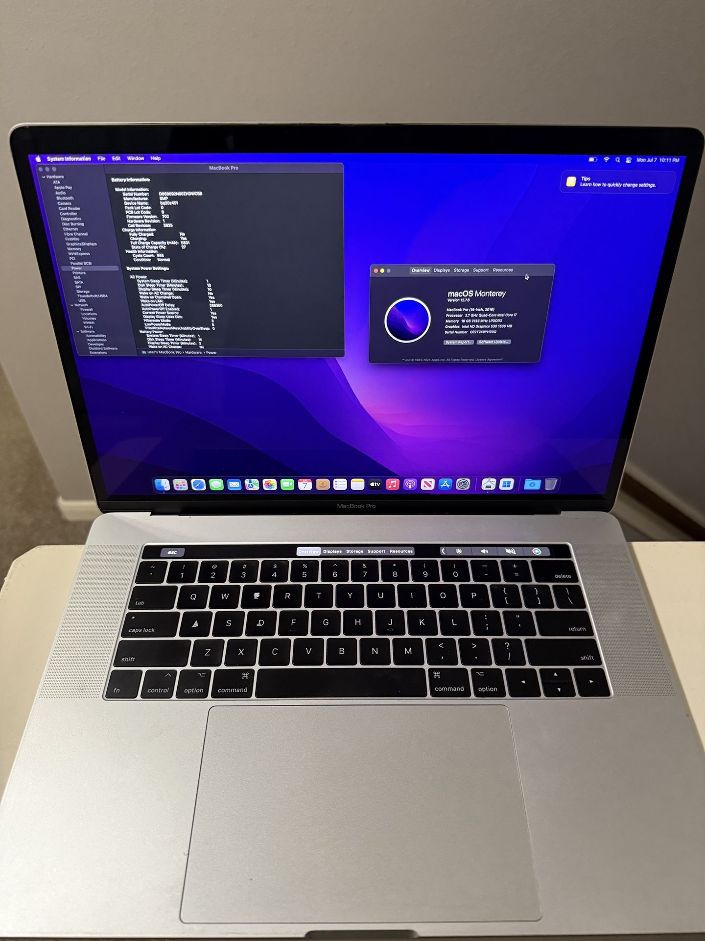 MacBook Pro 15" 2016 Touch Bar i7 2.7GHz 16GB 512GB SSD